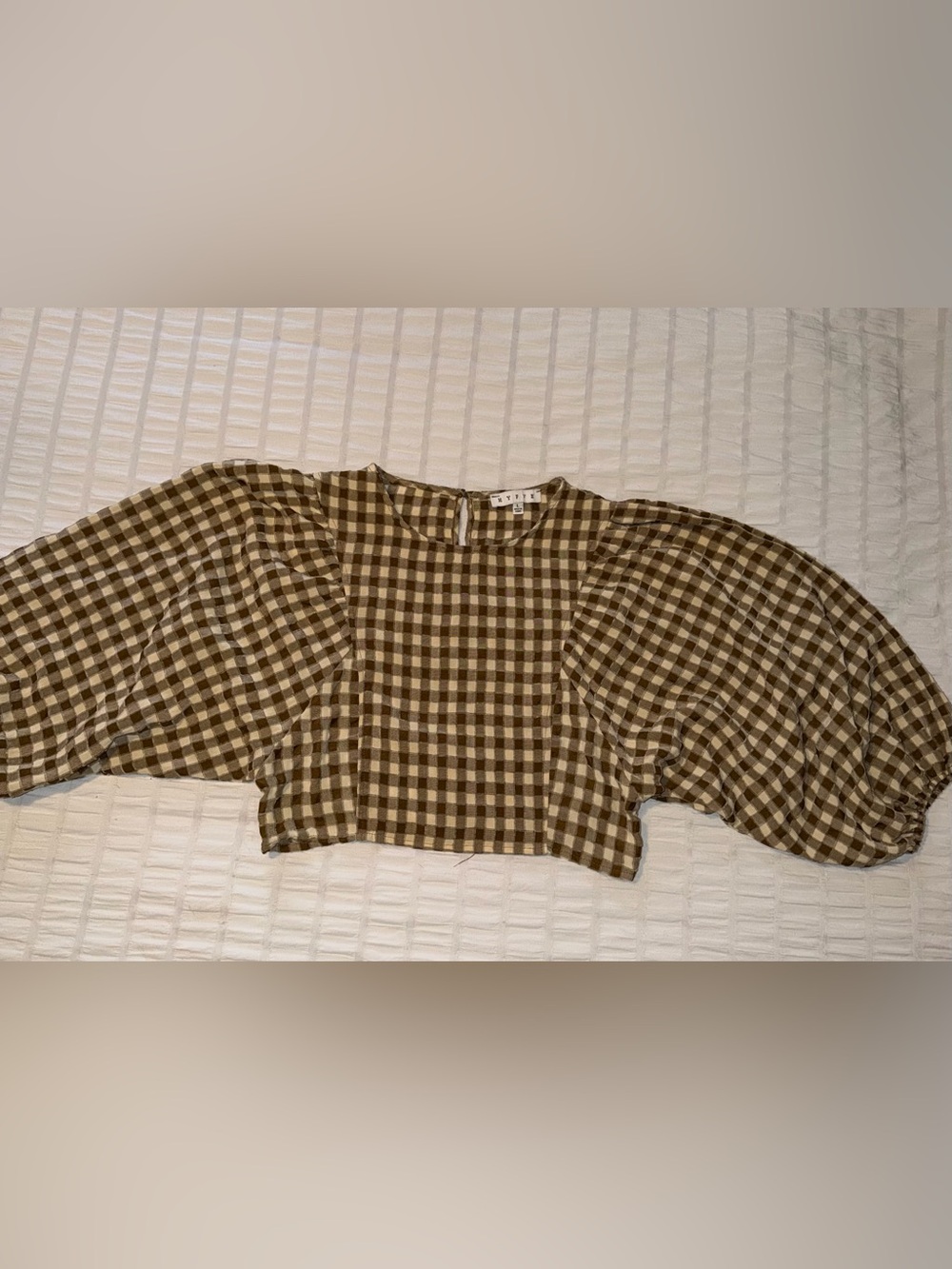 HYFVE Brown Gingham Puff-Sleeve Crop Top